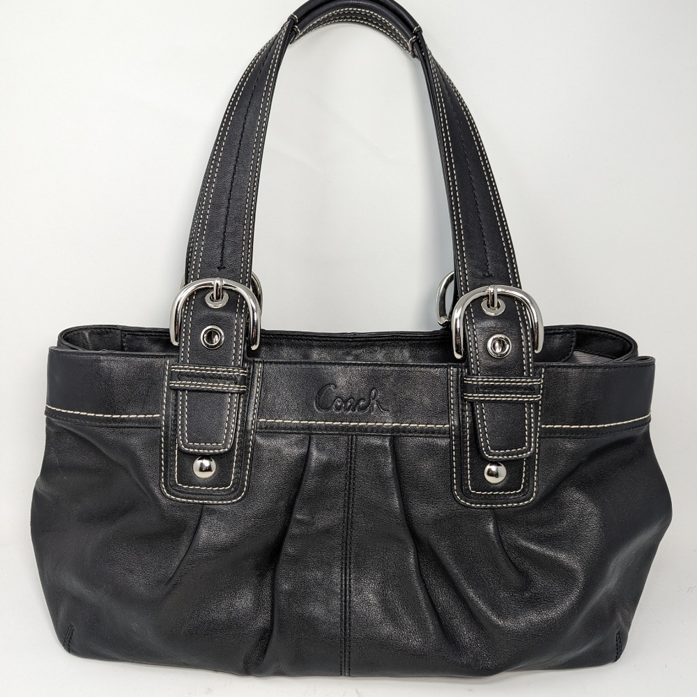 Coach Soho Pleated Leather Satchel Shoulder Handbag Black & Coach Black Wallet